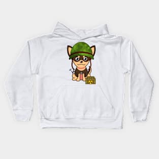 Funny small dog is a soldier Kids Hoodie